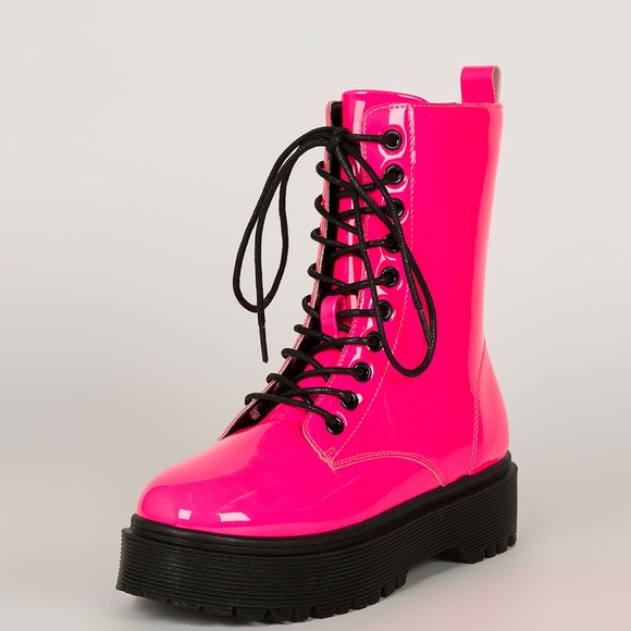 NEW๐ฅNeon Low Platform Combat Ankle Boot Booties - Picture 2 of 6
